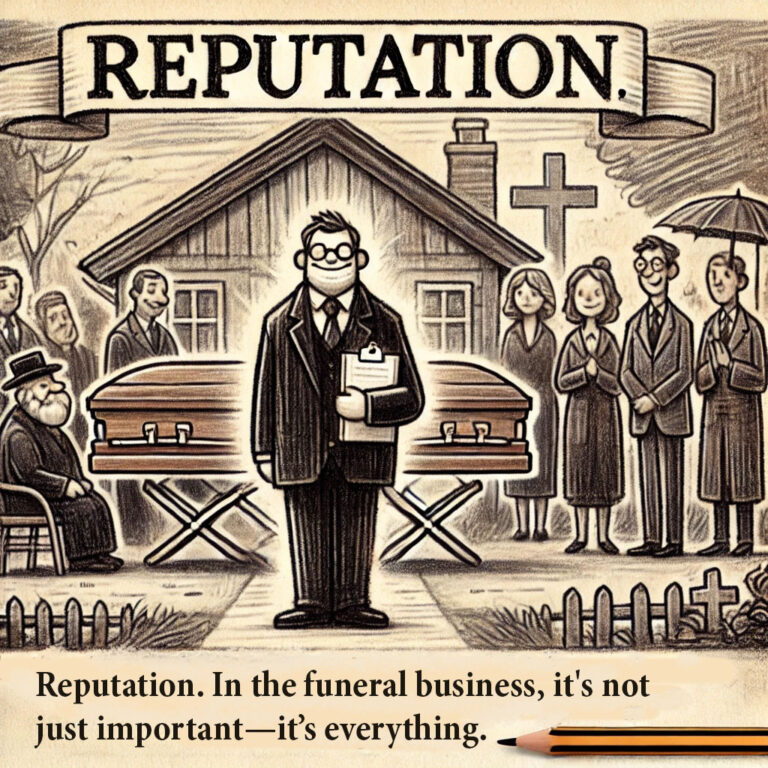 DALL·E-2024-10-21-10.26.16—A-sketchy,-fun-yet-slightly-dark-image-showing-a-somber-funeral-scene.-A-suited-funeral-director-stands-prominently,-holding-a-clipboard,-wearing-a-ca